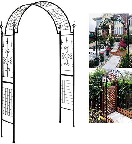 Refue Rosenbogen Verzinkt Rankhilfe Gartenbogen aus Metall stabil Rankgitter Torbogen wetterfest Garten Rankbogen für Kletterpflanzen Breite 130/140 cm (Farbe : Schwarz, Größe : 140x230x40cm)