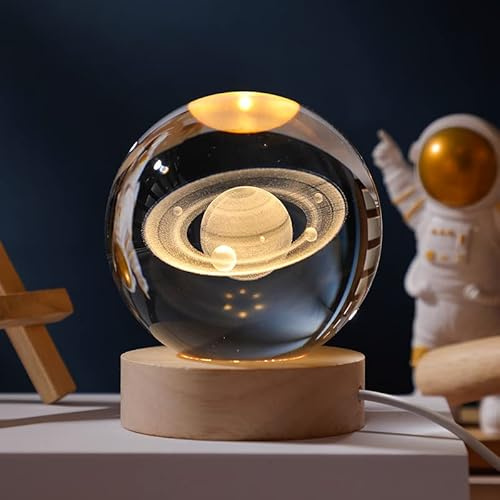 JANARARY 3D Saturn Crystal Ball Night Light for Gifts with Colorful LED Light Base, Color Changing Light with Remote as a Birthday Gift for Teens Boys and Girls, Planet Model