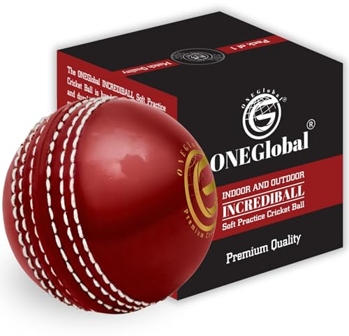 ONEGlobal Cricket Ball for Practice | Palla da Cricket Pratica in Gomma Morbida e Sicura | Cuciture Reali e Nucleo Morbido per Rimbalzo e Oscillazione (1-Rosso)
