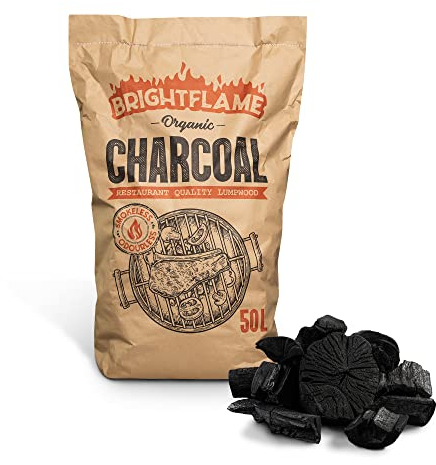 Brightflame Organic Restaurant Grade Lumpwood BBQ Charcoal for Barbecues, Pizza Ovens, Kamado bbq, Fire pits, Braai, Camping barbecue, and more, 50L bag (1x50L), Black (BF50)
