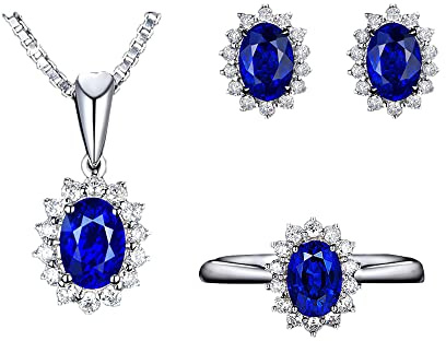 FFWTPY Oval Smaragd Schmuck Set Halskette Ohrringe Ring Silber Kristall Zirkonia Damen Schmuckset Elegant Klassisch Luxus