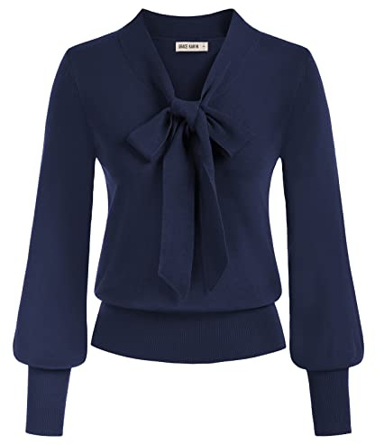 GRACE KARIN Bowknot V-Neck Crochet Jumpers for Women UK Elastic Knitwear