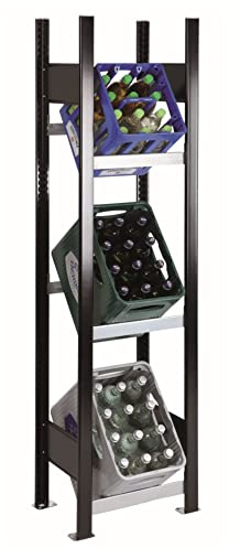 SCHULTE Regalwelt Étagère à caisses pour Boissons jusqu'à 3 caisses, 180 x 40 x 30 cm (H x l x P), Charge par Niveau : 60 kg, Noir et argenté, étagère pour caisses à bière, Porte-Bouteilles