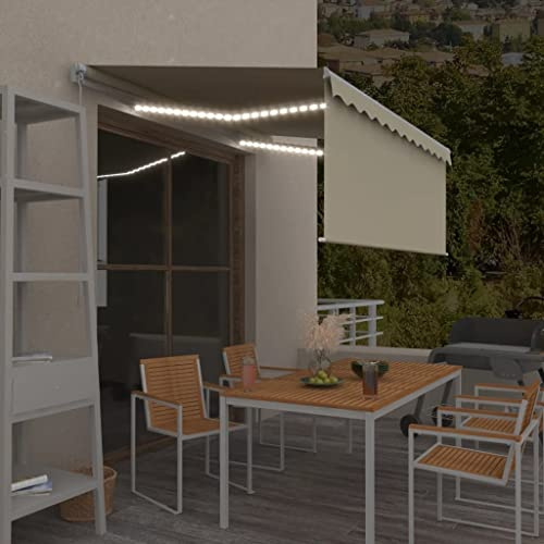 INLIFE 3069262 Store à bras articulé rétractable avec store vénitien et LED 3 x 2,5 m Crème 21,12 kg