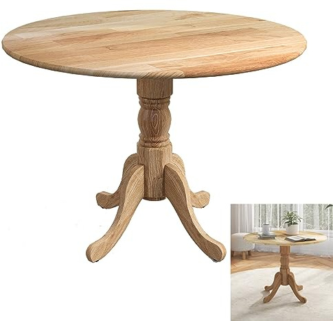 GiantexUK Round Dining Table, 100CM Rubber Wood Kitchen Table with Large Tabletop, Curved Legs & Adjustable Foot Pads, 4 Seats Rustic Breakfast Desk for Dining Living Room Restaurant (Natural)