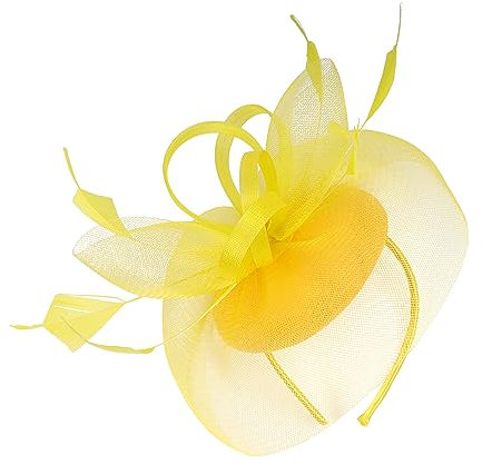 LJRPUPY Derby Fascinator Hut Tee Party Kopfbedeckung Pillbox Hut Pferderennen Fascinator Stirnband für Frauen Mädchen, Gelb, 7 1/4