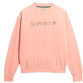 Superdry Damen Velours-Sweatshirt mit Rundhalsausschnitt und Grafik Pfirsichbeige 38