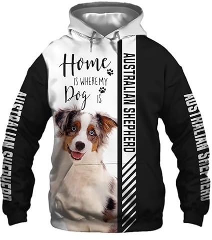 LOCZEK Hoodies Jacken Dünne 3D AUSTRALIAN SHEPHERD DOG Volldruck Pullover Männer & Frauen Casual Polyester Sweatshirt unisex/A1/S