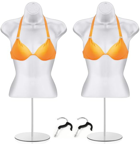 Geetery 2 Stück weibliche Schaufensterpuppe Torso Kleid Form mit Ständer und Haken zum Aufhängen, Tischaufsatz, hohle Rückseite Körper für Theke, Handwerk, Show, Fotodesign, Einzelhandel, Ausstellung,