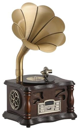 SKUBIS Retro Bluetooth Audio Gramophone Wooden Big Horn Bluetooth Speaker Imitation Record Player,Walnut