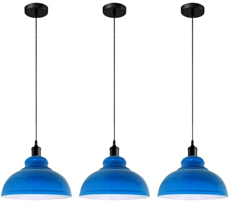 LEDSone Moderne Vintage-Pendelleuchte, industrielle Deckenleuchte, ideal für Esszimmer, Bars, Clubs und Restaurants, E27-Sockel (grün Messing) (Grünes Messing) (Gebogen - Blau)