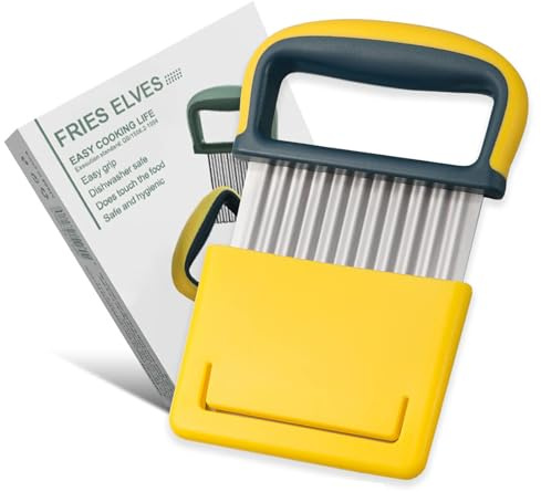 Wellenschneider,Riffelmesser aus Edelstahl Kartoffelschneider Gemüse Schneider Kinder Wellenschnittmesser mit Schutzhülle für Pommes Kartoffeln Gemüse Obst Gurken Gelb Cutter