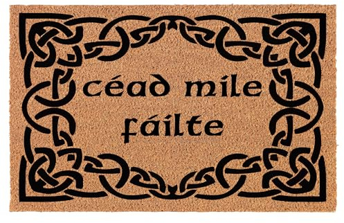 Welcome Doormat Coco Coir Door Mat Gift Cead Mile Failte Celtic Border A Thousand Welcomes Irish Welcome (30 x 18)