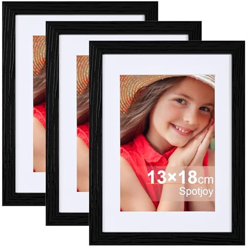 Spotjoy Bilderrahmen 13x18cm Fotorahmen Holzrahmen Posterrahmen mit Passepartout MDF Rahmen 3er-Set，Schwarz