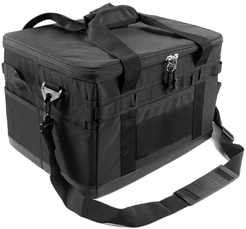 Fiorky Camping-Kochgeschirr-Organizer, 30 l, großes Fassungsvermögen, Camping-Kochutensilien-Organizer, faltbar, multifunktional, Campingzubehör, Schwarz , 40 * 30 * 25 cm