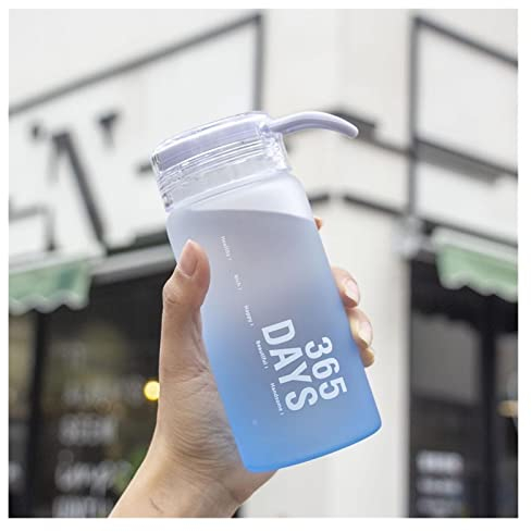 Botella de agua deportiva de vidrio de 350 ml, botella portátil, color azul