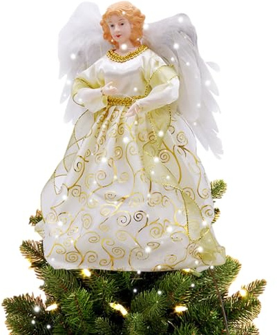 32Cm Engel Weihnachtsbaumspitze Led, Christbaumspitze Engel Beleuchtet Weihnachtsbaumspitze Mit Feder FlüGeln Led Batterie Nicht Enthalten Weihnachtsbaum Spitze Engel Christbaumschmuck