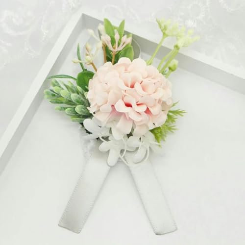 Ansteckblume, einzigartiges Design, Ansteckblume für den Bräutigam, Braut, handgefertigtes Armband, rosa Rose, Orchidee, Handgelenkblume, B