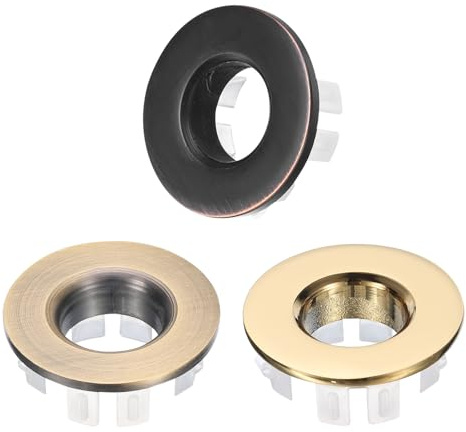 sourcing map Set di 3 anelli di troppopieno per lavello, bagno, cucina, lavello, lavello, foro rotondo in ottone con troppopieno inserto nel foro (tonalità oro, bronzo, nero spazzolato)