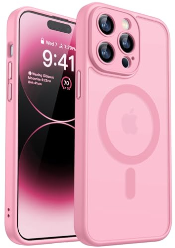 CANSHN Cover Magnetica per iPhone 14 Pro Max(6,7 Pollici), Compatibile con MagSafe, [Protezione Completa Della Fotocamera], Custodia Traslucida Opaca Protettiva Sottile Antiurto,Rosa