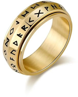 Ring Ringe Damen Bijouterie Herren 8 Mm Wikinger-Runen-Drehring Für Männer, Drehbarer Ring, Größe 7–13, 10, Gold