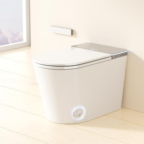 Intelligente Toilette mit eingebautem Bidet, einteiliges Bidet-WC, japanische Toilette für Badezimmer mit Fernbedienung, moderne längliche Toilette mit beheiztem WC-Sitz, Bidet-warmes Wasser,
