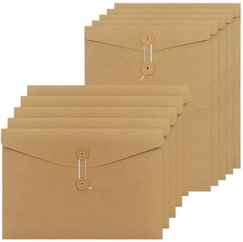 Simpolor 10PCS Dokumententasche Kraft papier-Ordner für A4 Papier-Ordner, A4 Umschläge Projekttaschen Dokument Brieftasche Tasche mit String, keine Erweiterung (Vertikal+Horizontal)