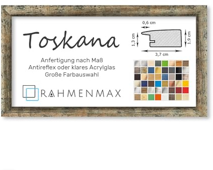 RahmenMax® Toskana Bilderrahmen Bildmaß 40x90 cm zum Aufhängen/Maßanfertigung möglich/MDF Posterrahmen in Blaugold meliert mit Acrylglas Antireflex/Puzzle Rahmen