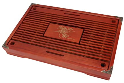 Plateau à thé Kongfu de Style Chinois, Plateau à thé en Bois, Drainage, Stockage de l'eau, Plateau de Service, Motif Orchidée Jaune, Accessoires Professionnels pour Utilisation