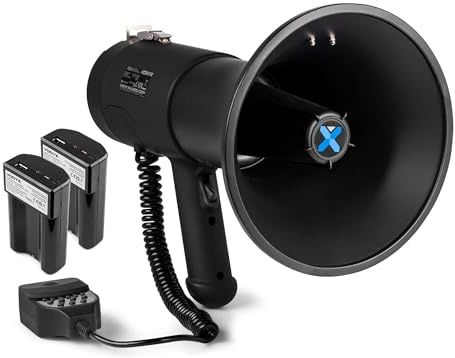 VONYX MEG075 Pack Mégaphone 75W - avec 2X Batteries Rechargeables MRB12, Portée Jusqu’à 1,3 km, Micro Main Détachable, Bluetooth & Lecteur MP3, Idéal pour Manifestations et Matchs Sportifs
