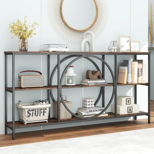 GIANTEX Konsolentisch Industrial Style, Eingangstisch 180x30x90cm Groß, Flurtisch 3 Ebenen mit Metallrahmen, schmaler Beistelltisch Couchtisch Sofatisch Wohnzimmertisch, Lange Sideboard Tisch Anrichte
