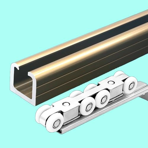 Binario Per Porta Scorrevole 120 180 300 450 550 600 CM Kit binario per porta scorrevole per porta armadio, ferramenta per porta scorrevole per armadio/guardaroba/porte, binario scorrevole(Brown,19ft/