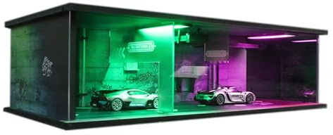 1/64 Neon Style LED Diorama Vitrine - Kompatibel mit Hot Wheels Matchbox Mini GT Diecast Autos, für Modellauto & Figuren Display und Aufbewahrung (Fahrzeuge Nicht enthalten) CP01