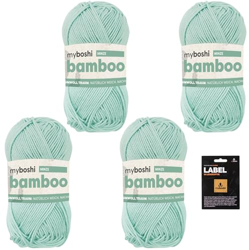 myboshi Bamboo, super weiches Bambus-Baumwollgarn, zum Häkeln und Stricken, strapazierfähig, für Bekleidung und Amigurumi, 60% Viskose, 40% Baumwolle, Grün (Minze) 4 Knäuel