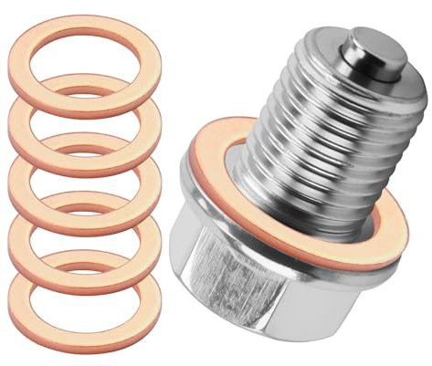 CJMUQHEHH Tappo di Scarico Olio Magnetico M14x1,5 con Anello di Tenuta, Vite in Acciaio Inox per Coppa dell'olio, Tappo con 5 Rondelle in Rame, Tappo di Scarico per Auto, Moto e Barche
