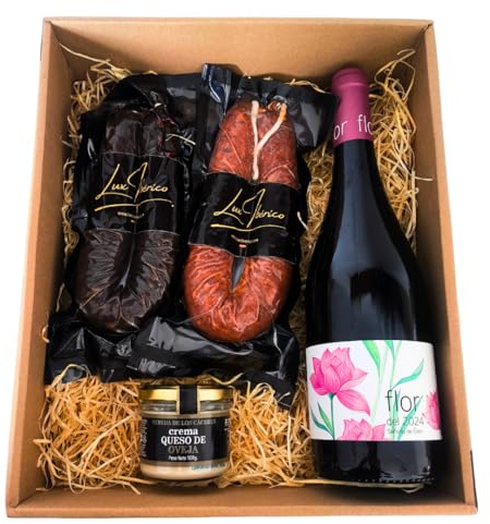 LUX IBÉRICO - Cesta Gourmet para Regalar Arcavium – Caja de Productos Ibéricos – Lote con Crema de Queso de Oveja, Patatera, Achorizada - Regalo Original - Surtido Embutidos Tradicionales