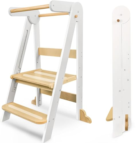Foldable Learning Tower, Kitchen Stool for Kids with 3 Adjustable Heights