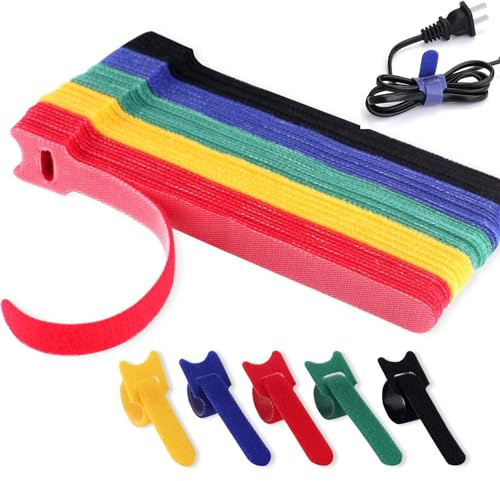 Cable Ties, 60 Pcs Reusable Cable Tie, Adjustable Straps Tidy Wrap Hook and Loop Fastening Wire Ties for PC Computer Electronics Home Office Cable Organiser