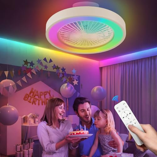 Ventilateur de plafond sans pales LED RVB, moteur CC silencieux 20 W, télécommande, 6 vitesses, LED 40 W réglable, mode été/hiver, idéal pour enfants et chambre à coucher