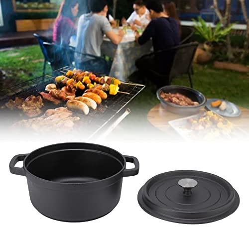 SustVita Forno olandese in ghisa, pentola non rivestita da 24 cm con impugnatura a doppio anello e fondo piatto per stufato di zuppa e cottura