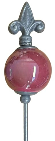naninoa Metall Stecker französische Lilie. Gartenstecker mit Keramik-Kugel. Gartendeko Gartenverzierung. ROT 80 cm.