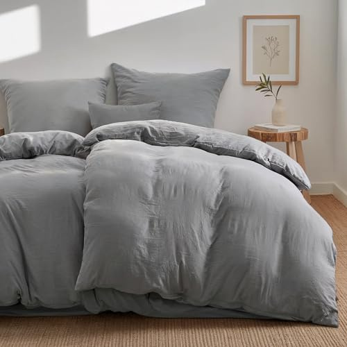 Dreamzie Bettwäsche-Set 135x200 aus Baumwoll-Perkal – Anthrazit – Bettbezug 135x200 und 2X Kissenbezug 80x80 cm – Oeko-Tex Zertifiziert
