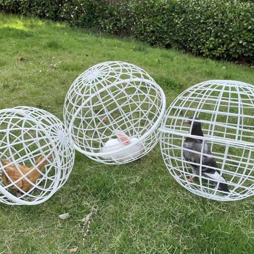 3 Pack Movable Chicken Ball Cage, Outdoor Round Chicken Tunnel Coop, Safety Rolling Orb Cage for Rabbits Ducks Pigeons Chicks, Farm Courtyard Use,L,White
