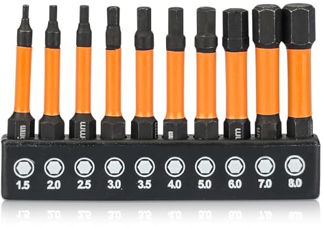 10Pcs Magnetic Hex Drill Bit Set H1.5-H8, 1/4 Shank Impact Driver Bits | Magnetic anti-drop design holds screws firmly. CR-V steel with anti-strip tips for high-torque impact drivers.
