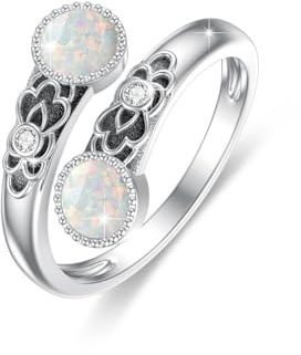 ABIGY 925 Silber Opal Doppelstein Ring, Vintage Blumenring für Damen