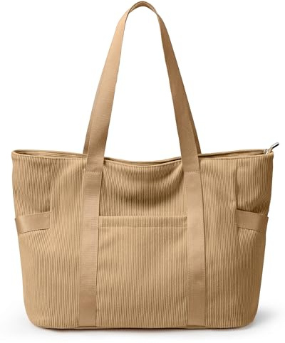 KALIDI Groß Shopper Tasche Damen mit Laptopfach Arbeitstasche Schule Büro | Mehreren Taschen Cord Reißverschluss Wasserdicht Fächern Leicht 15.6 Zoll Laptop Arbeitstasche Laptoptasche Business Uni Work