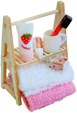 ZauberDeko Wichtel Zubehör Badezimmer-Pflege Set in PINK mit Regal, Handtücher, Seife, Zahnputz-Set & Body Lotion - 8-teilig