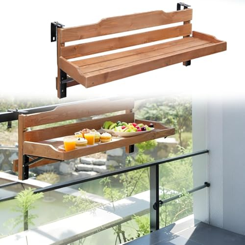 URUCHF Mesa Balcon Colgante Escritorio De Pared Plegable De 30 Cm De Altura, Mesa con Barandilla para Balcón Exterior, Escritorio Colgante Que Ahorra Espacio(L 60 CM/24 IN)