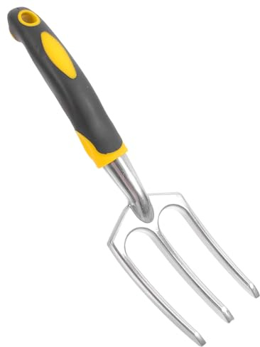 GANAZONO Forchetta da Giardinaggio in Acciaio con Manico Ergonomico Antifadiga Piccolo Rastrello Manuale per Orto e Diserbo Strumento Resistente per Coltivazione e Aerazione Terreno in
