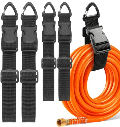 4 Organizer Cavi Larghezza 3.8 cm Organizzatore Cavi Regolabile (45/65 cm) Cable Organizer Versatile con Uncino Triangolare e Fibbia per Organizzare Tubi da Giardino Prolunghe e Cavo di Officina Nero